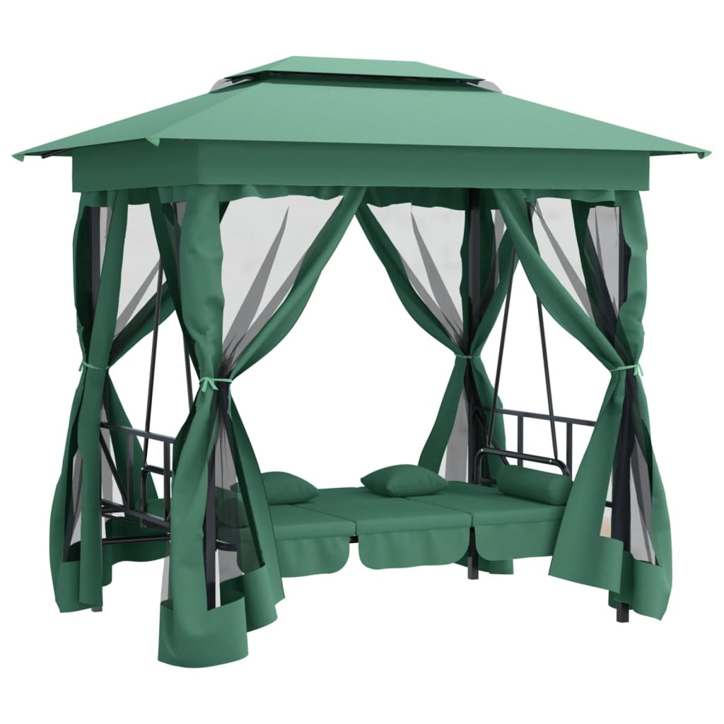 Gazebo Con Panca A Dondolo Convertibile Tessuto E Acciaio