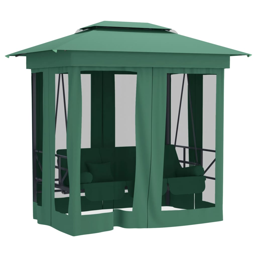 Gazebo Con Panca A Dondolo Convertibile Tessuto E Acciaio