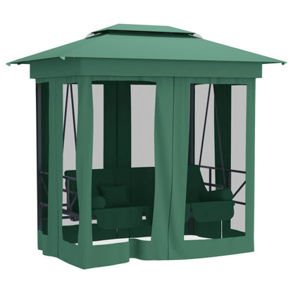 Gazebo Con Panca A Dondolo Convertibile Tessuto E Acciaio