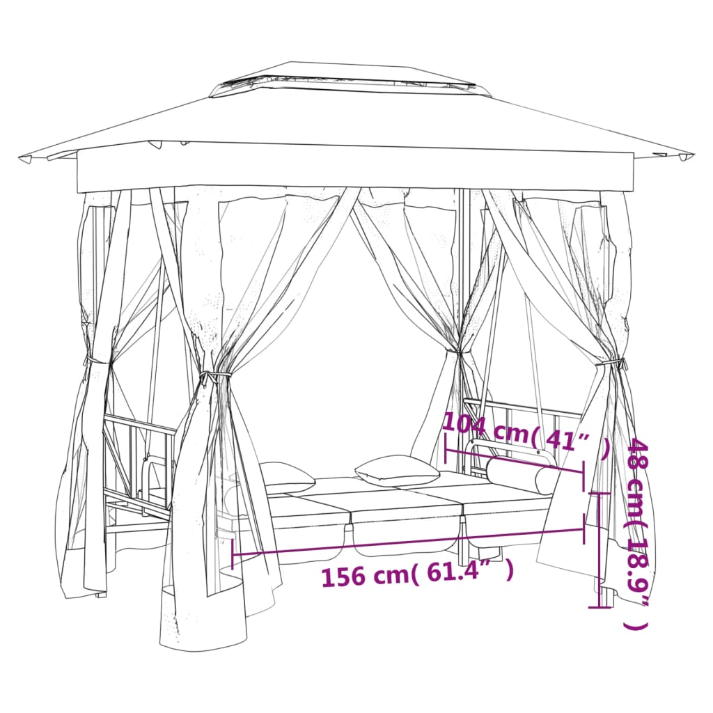 Gazebo Con Panca A Dondolo Convertibile Tessuto E Acciaio