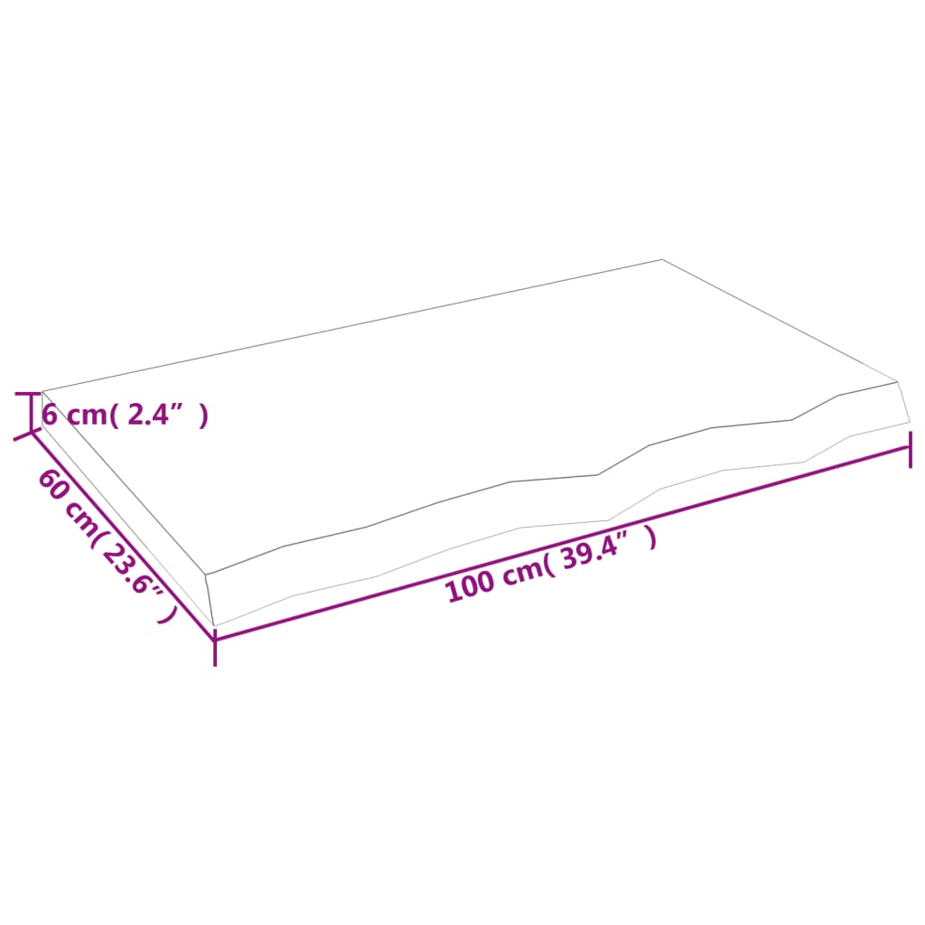 Ripiano A Parete 100X60X(2-6) Cm Massello Rovere Non Trattato Naturale