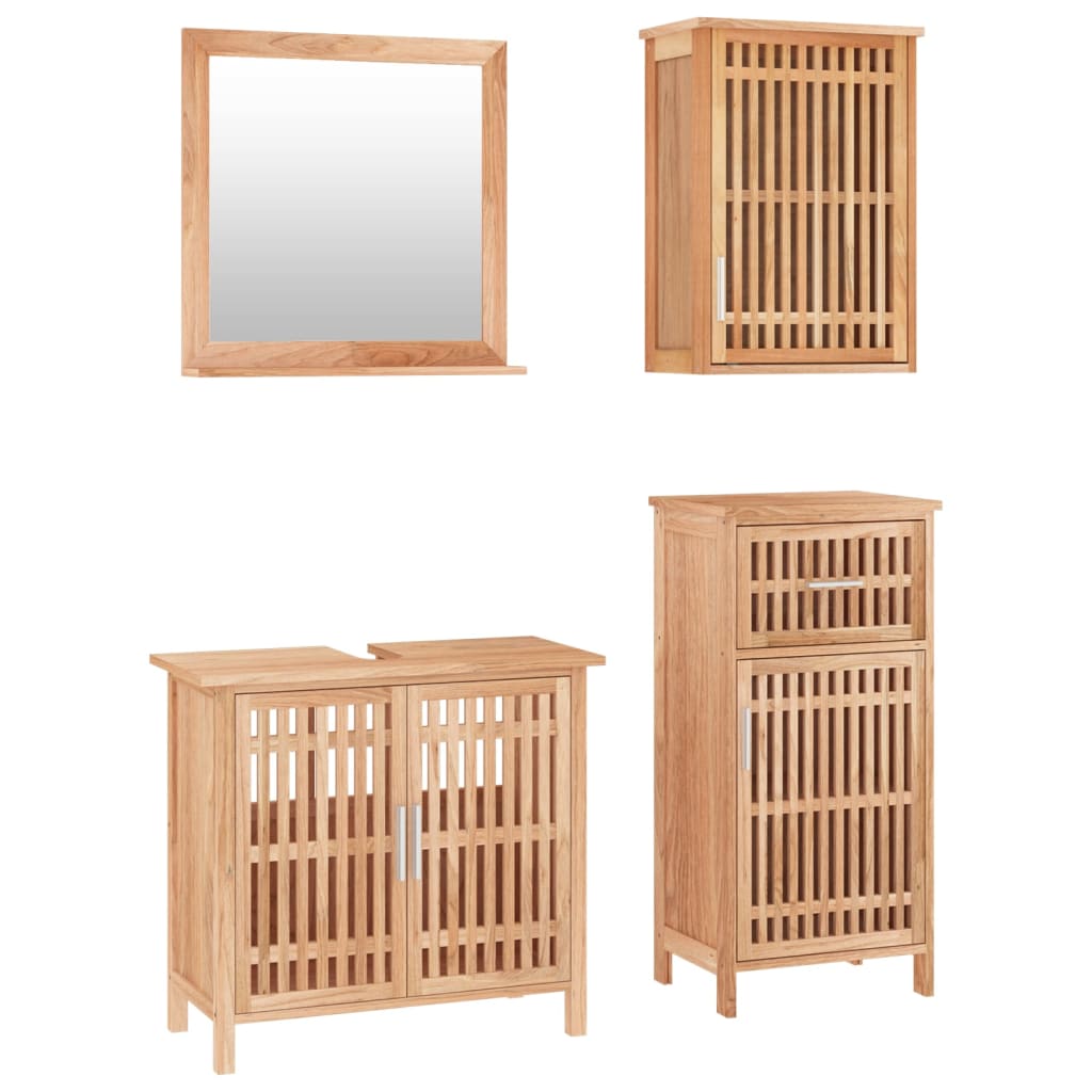 Set Mobili Da Bagno 4Pz In Legno Massello Di Noce