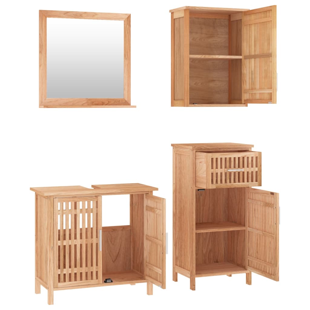 Set Mobili Da Bagno 4Pz In Legno Massello Di Noce