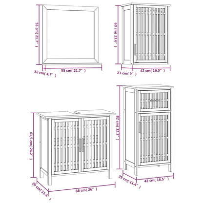 Set Mobili Da Bagno 4Pz In Legno Massello Di Noce