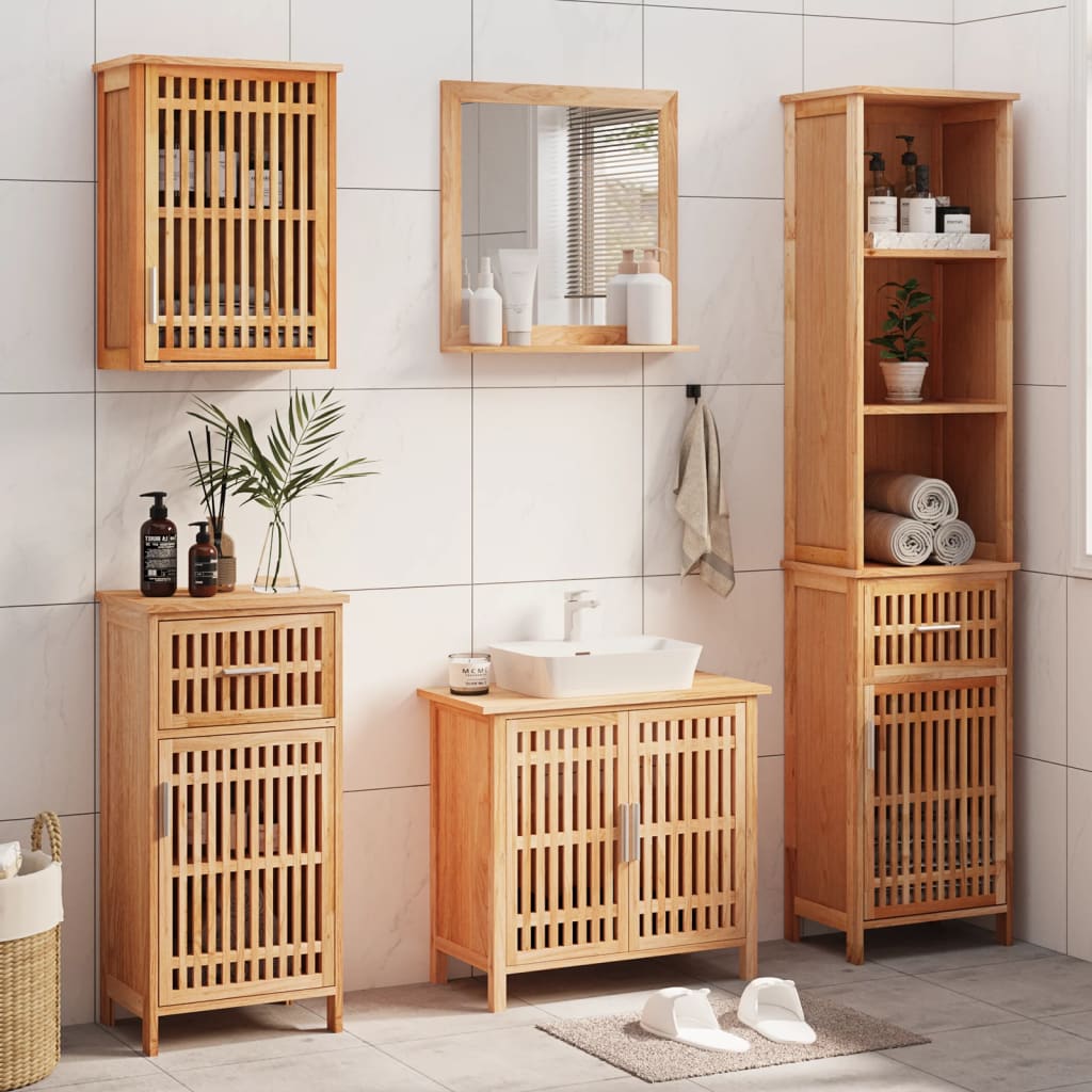 Set Mobili Da Bagno 4Pz In Legno Massello Di Noce