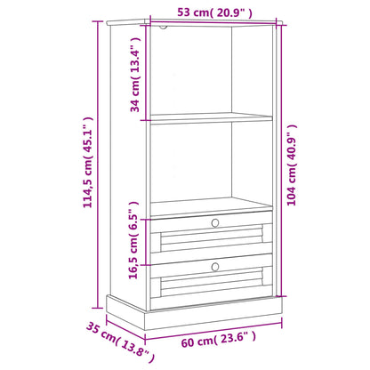 Libreria Vigo 60X35X114,5 Cm In Legno Massello Di Pino Grigio