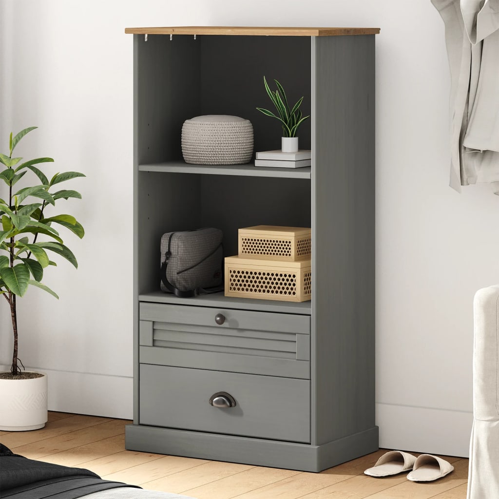 Libreria Vigo 60X35X114,5 Cm In Legno Massello Di Pino Grigio
