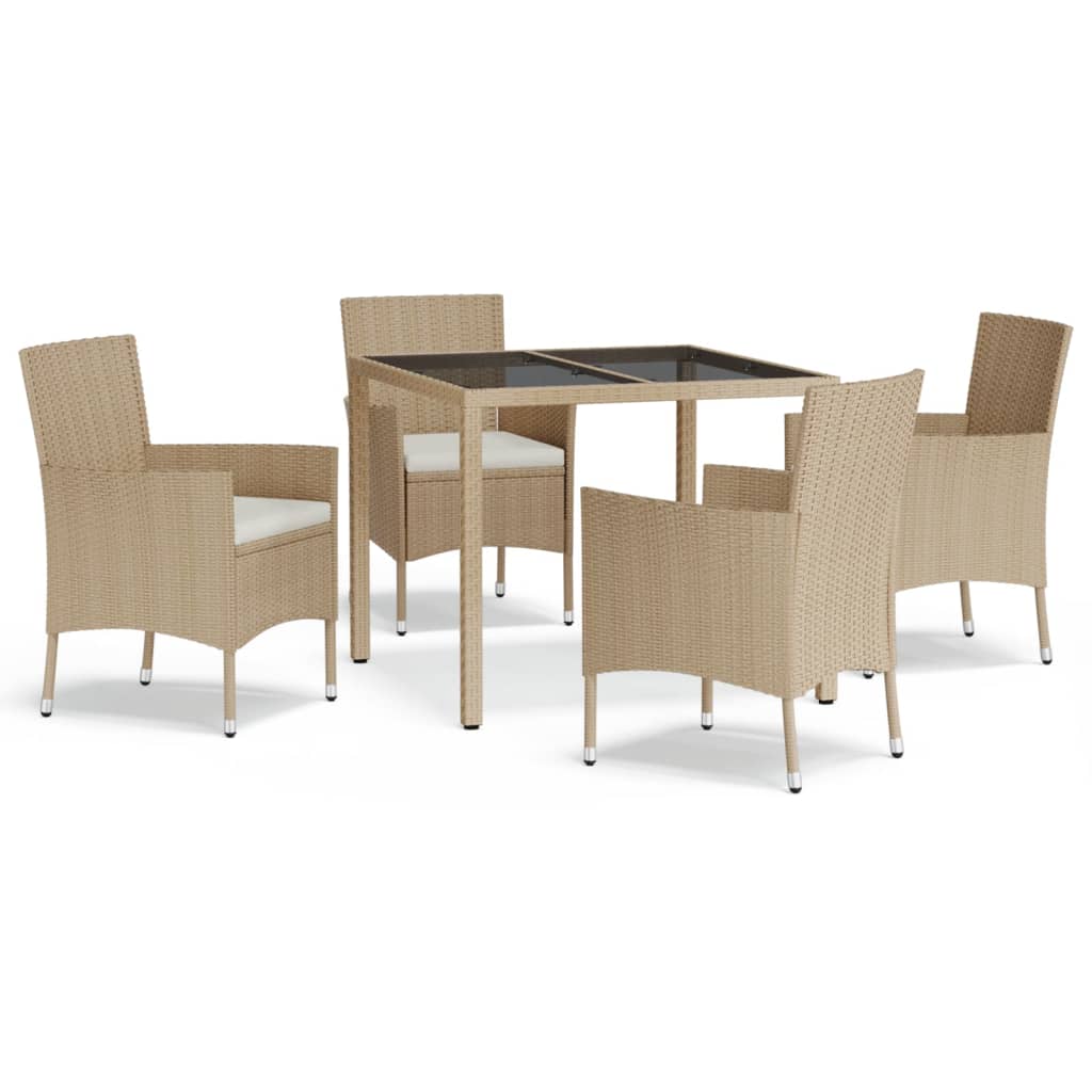 Set Da Pranzo Da Giardino 5 Pz Con Cuscini Beige In Polyrattan