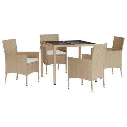 Set Da Pranzo Da Giardino 5 Pz Con Cuscini Beige In Polyrattan