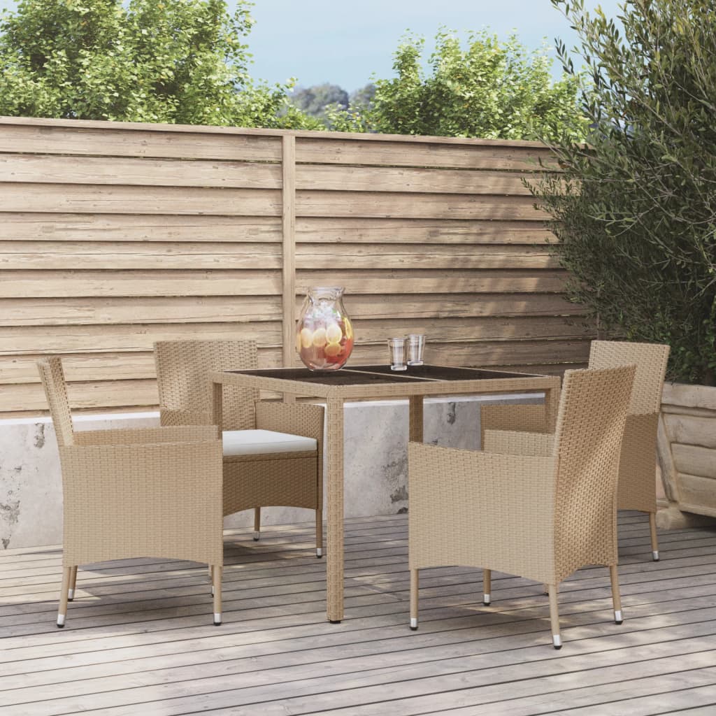 Set Da Pranzo Da Giardino 5 Pz Con Cuscini Beige In Polyrattan