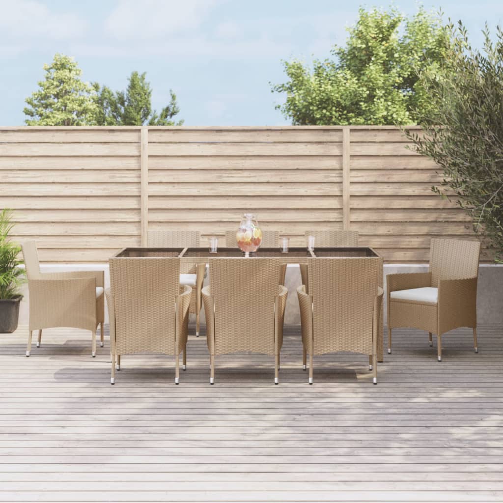 Set Da Pranzo Da Giardino 5 Pz Con Cuscini Beige In Polyrattan