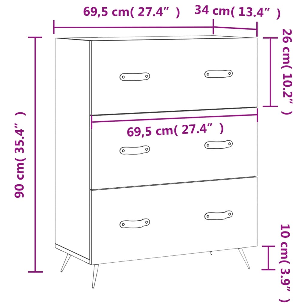 Cassettiera 69,5X34X90 Cm In Legno Multistrato