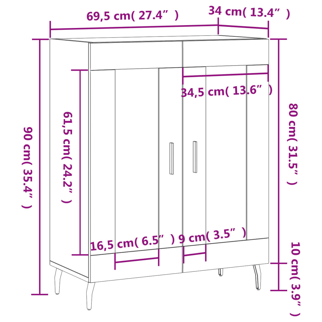 Credenza Bianca 69,5X34X90 Cm In Legno Multistrato