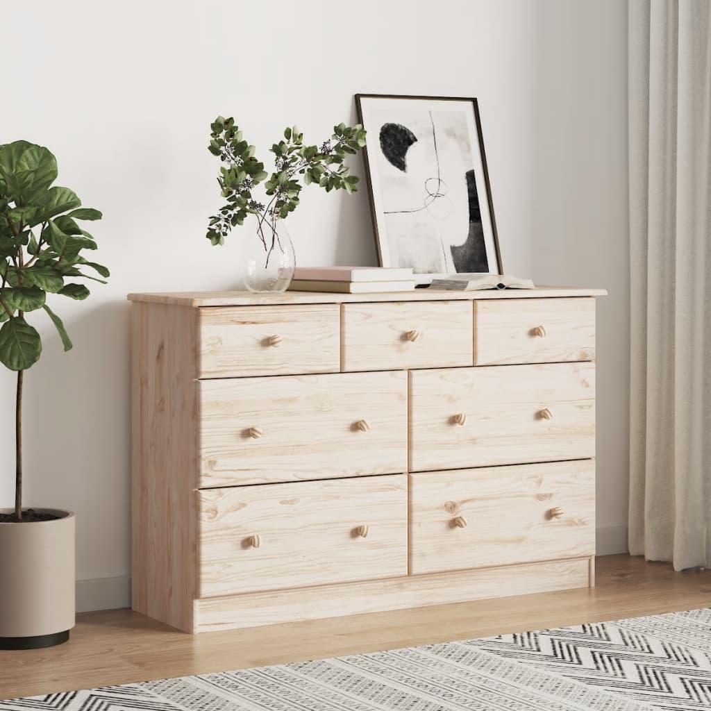 Cassettiera Alta Bianca 112X35X73 Cm In Legno Massello Di Pino