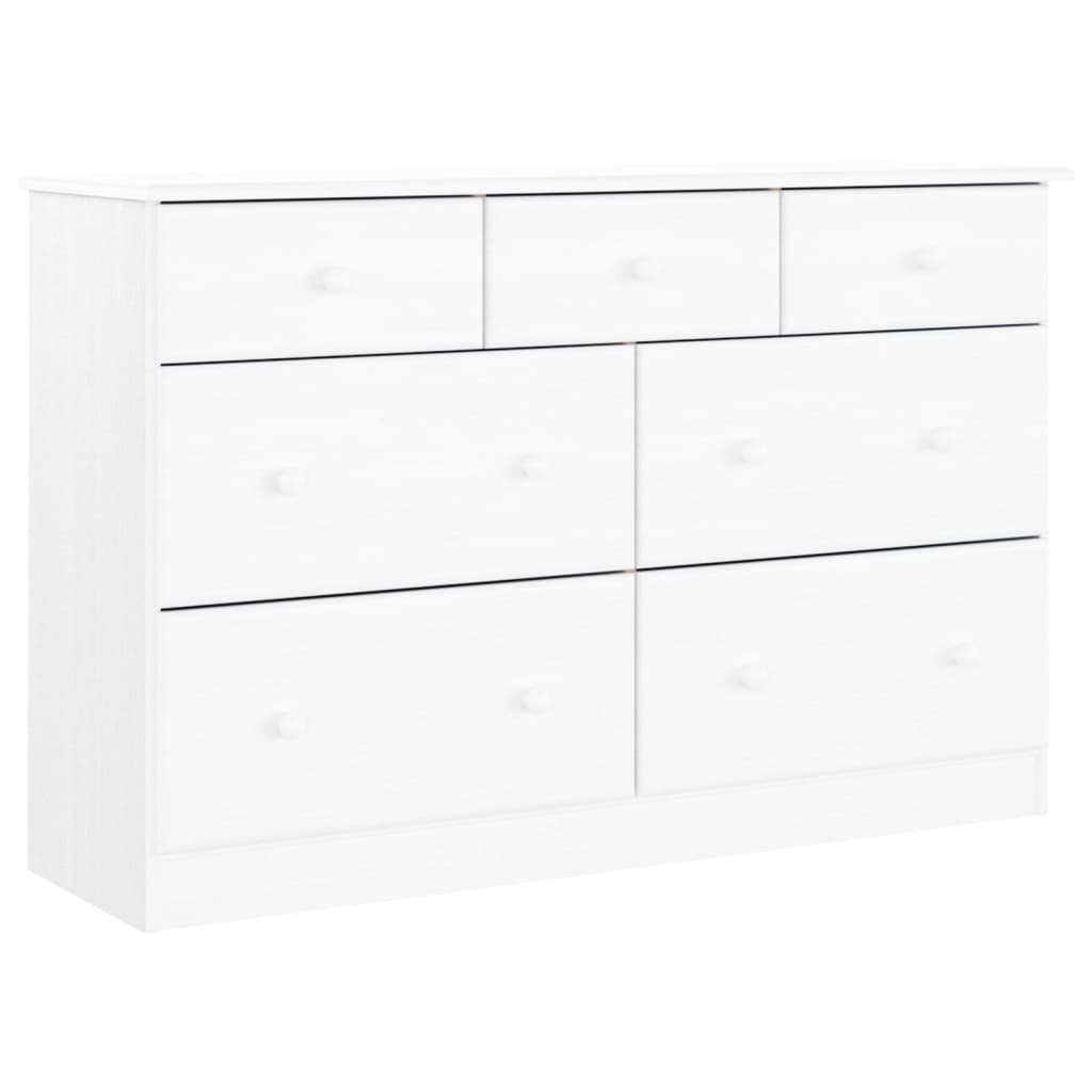 Cassettiera Alta Bianca 112X35X73 Cm In Legno Massello Di Pino
