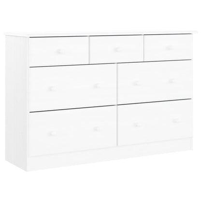 Cassettiera Alta Bianca 112X35X73 Cm In Legno Massello Di Pino