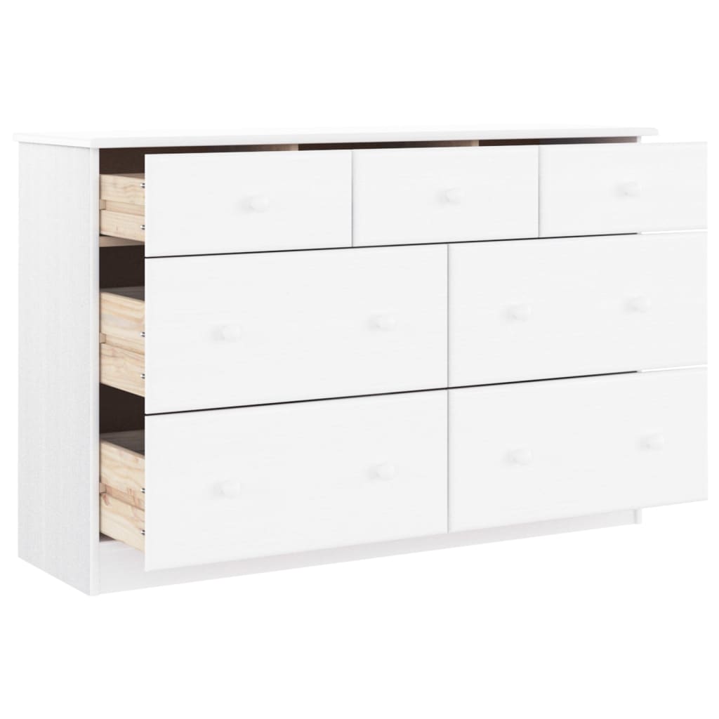 Cassettiera Alta Bianca 112X35X73 Cm In Legno Massello Di Pino