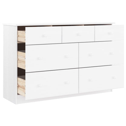 Cassettiera Alta Bianca 112X35X73 Cm In Legno Massello Di Pino