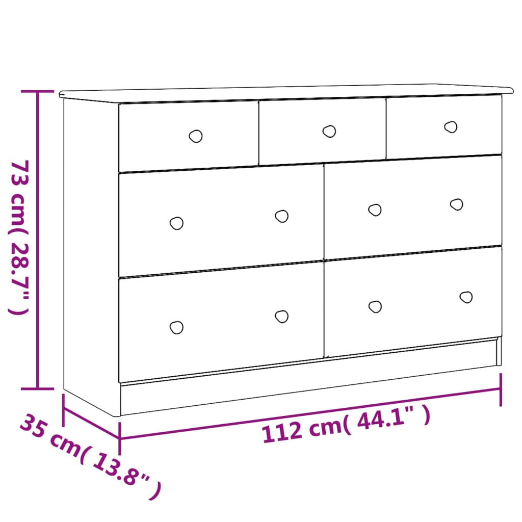 Cassettiera Alta Bianca 112X35X73 Cm In Legno Massello Di Pino