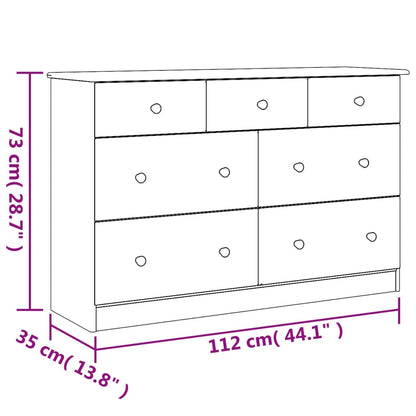 Cassettiera Alta Bianca 112X35X73 Cm In Legno Massello Di Pino