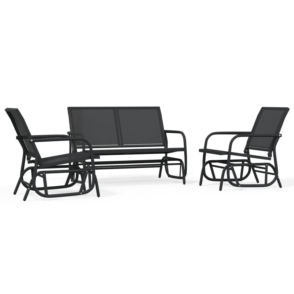 Set Mobili A Dondolo Giardino 3 Pz Textilene E Acciaio