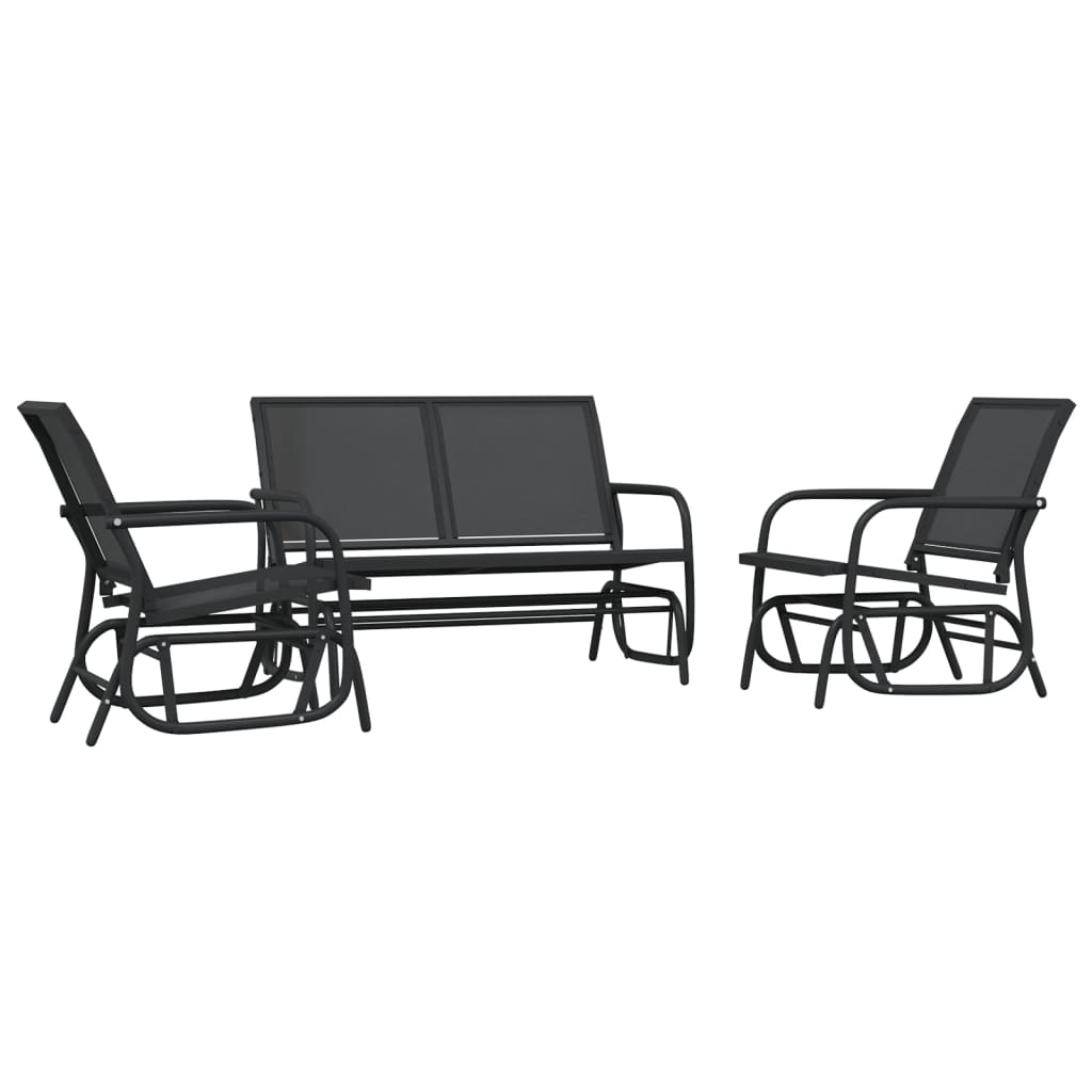 Set Mobili A Dondolo Giardino 3 Pz Textilene E Acciaio