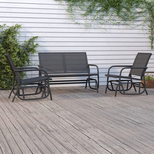 Set Mobili A Dondolo Giardino 3 Pz Textilene E Acciaio