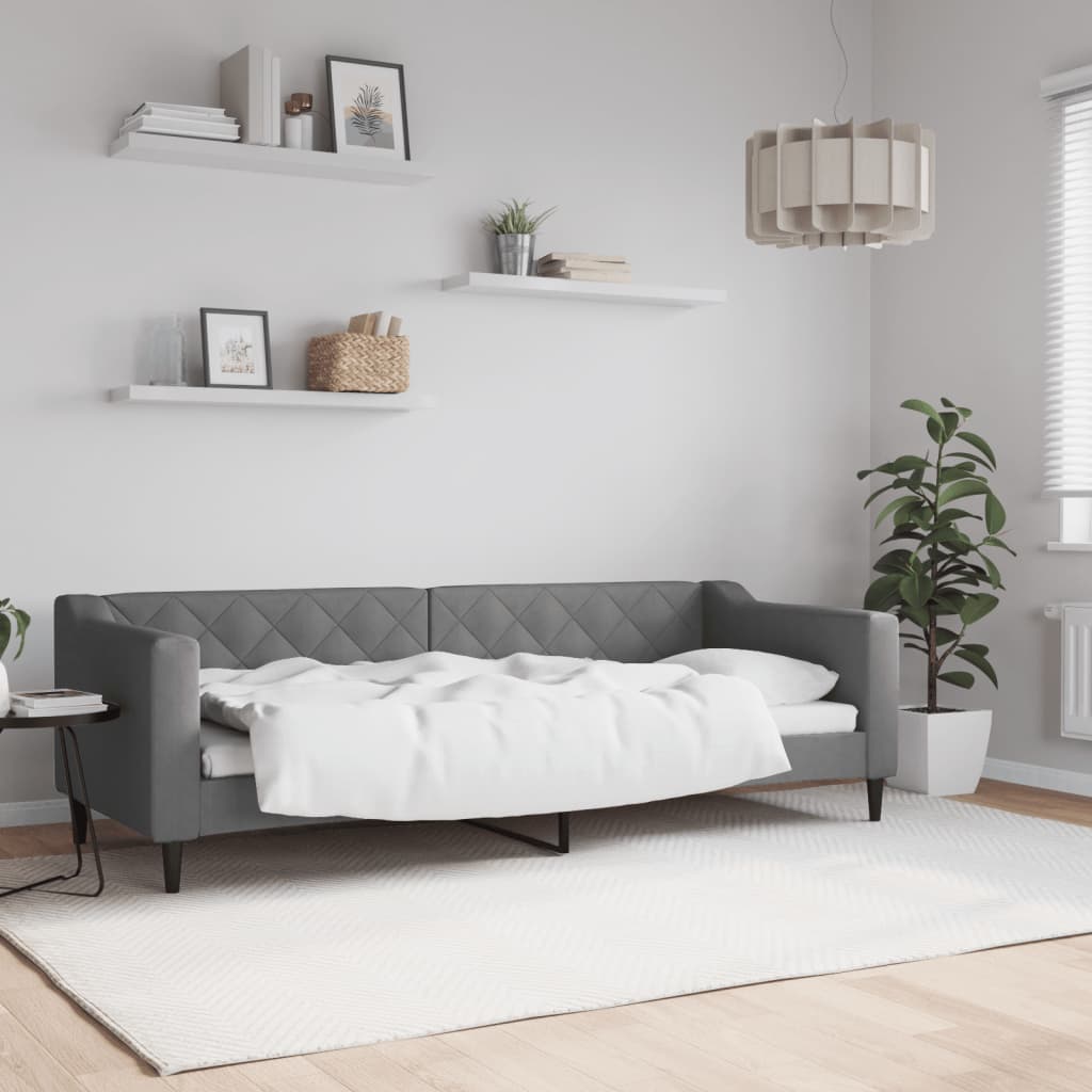 Divano Letto Estraibile Cassetti 90X200Cm Tessuto Grigio Scuro