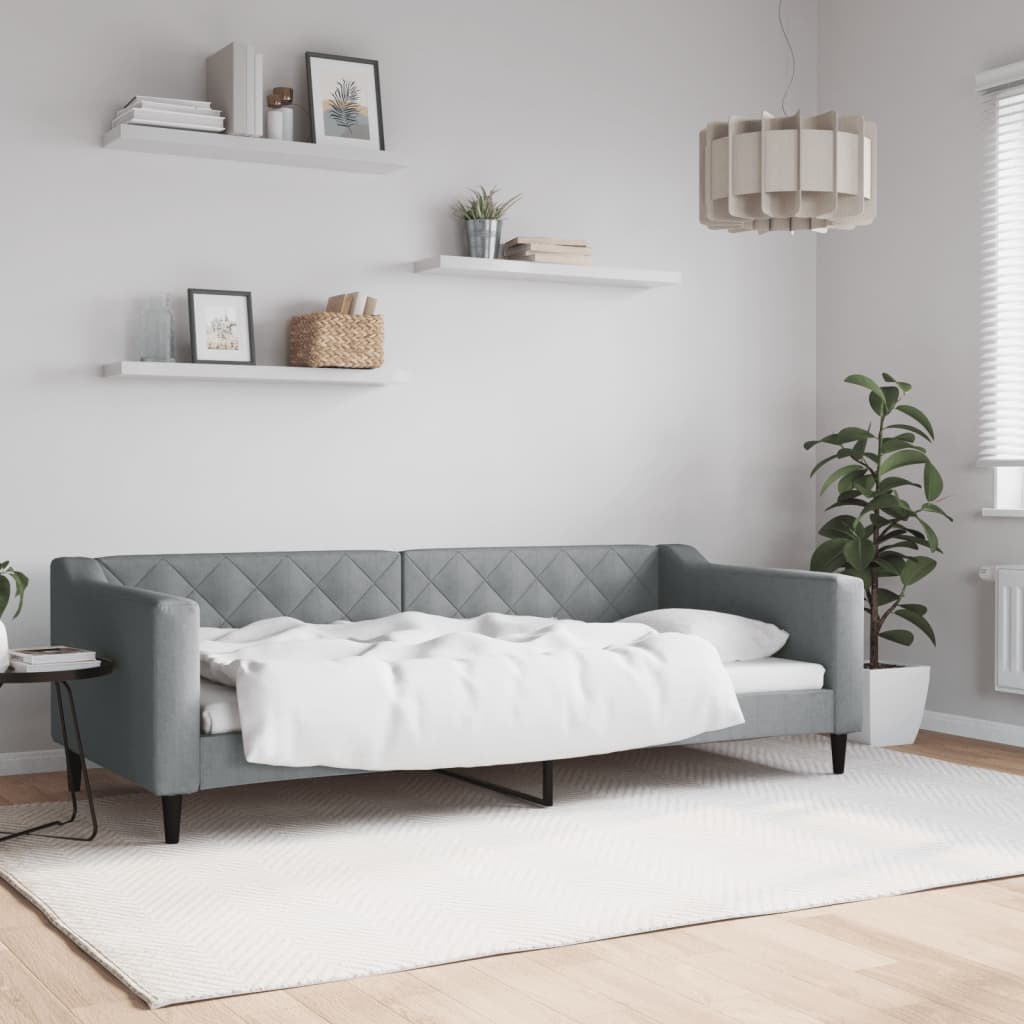 Divano Letto Estraibile Cassetti 80X200Cm Tessuto Grigio Chiaro