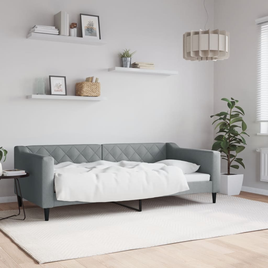 Divano Letto Estraibile Cassetti 80X200Cm Tessuto Grigio Chiaro