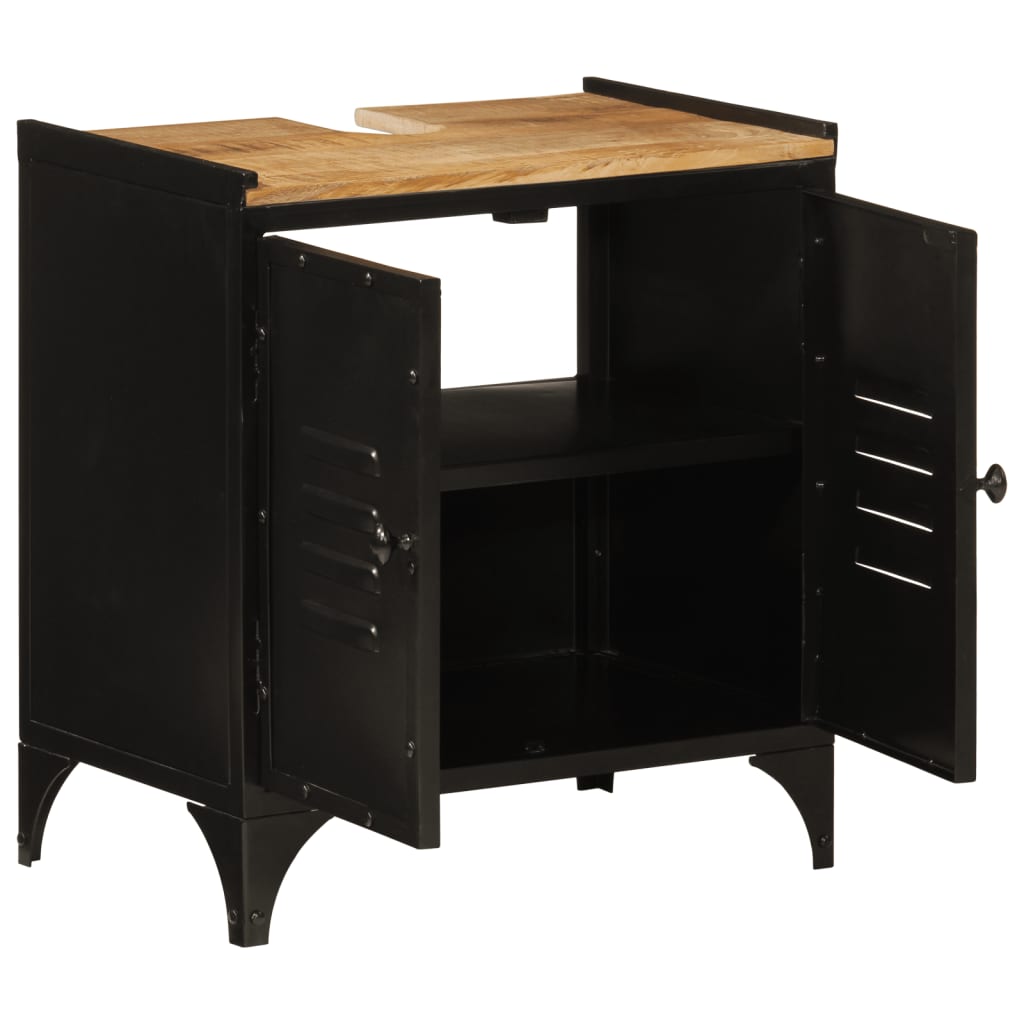 Mobile Lavabo Da Bagno 55X35X60 Cm Ferro E Legno Massello Mango