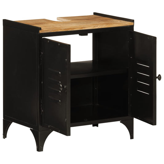 Mobile Lavabo Da Bagno 55X35X60 Cm Ferro E Legno Massello Mango