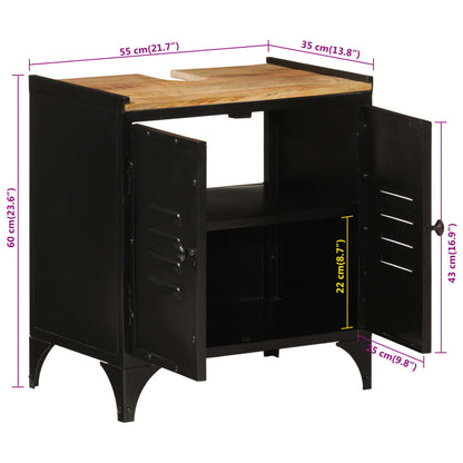 Mobile Lavabo Da Bagno 55X35X60 Cm Ferro E Legno Massello Mango