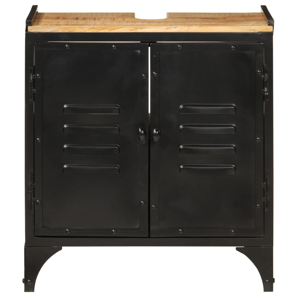 Mobile Lavabo Da Bagno 55X35X60 Cm Ferro E Legno Massello Mango