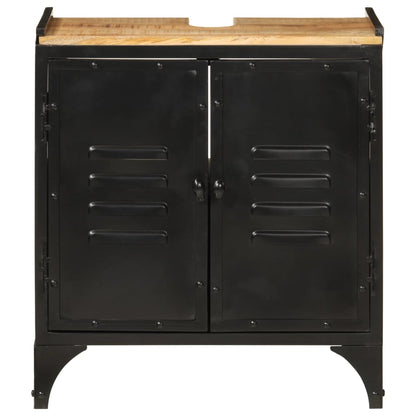 Mobile Lavabo Da Bagno 55X35X60 Cm Ferro E Legno Massello Mango