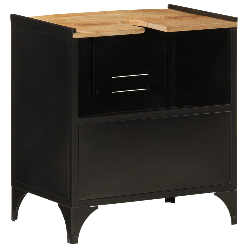 Mobile Lavabo Da Bagno 55X35X60 Cm Ferro E Legno Massello Mango