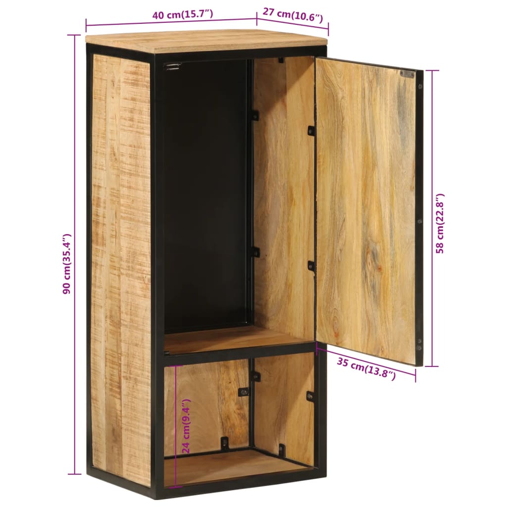 Mobile Da Bagno 40X27X90 Cm In Legno Massello Di Mango E Ferro