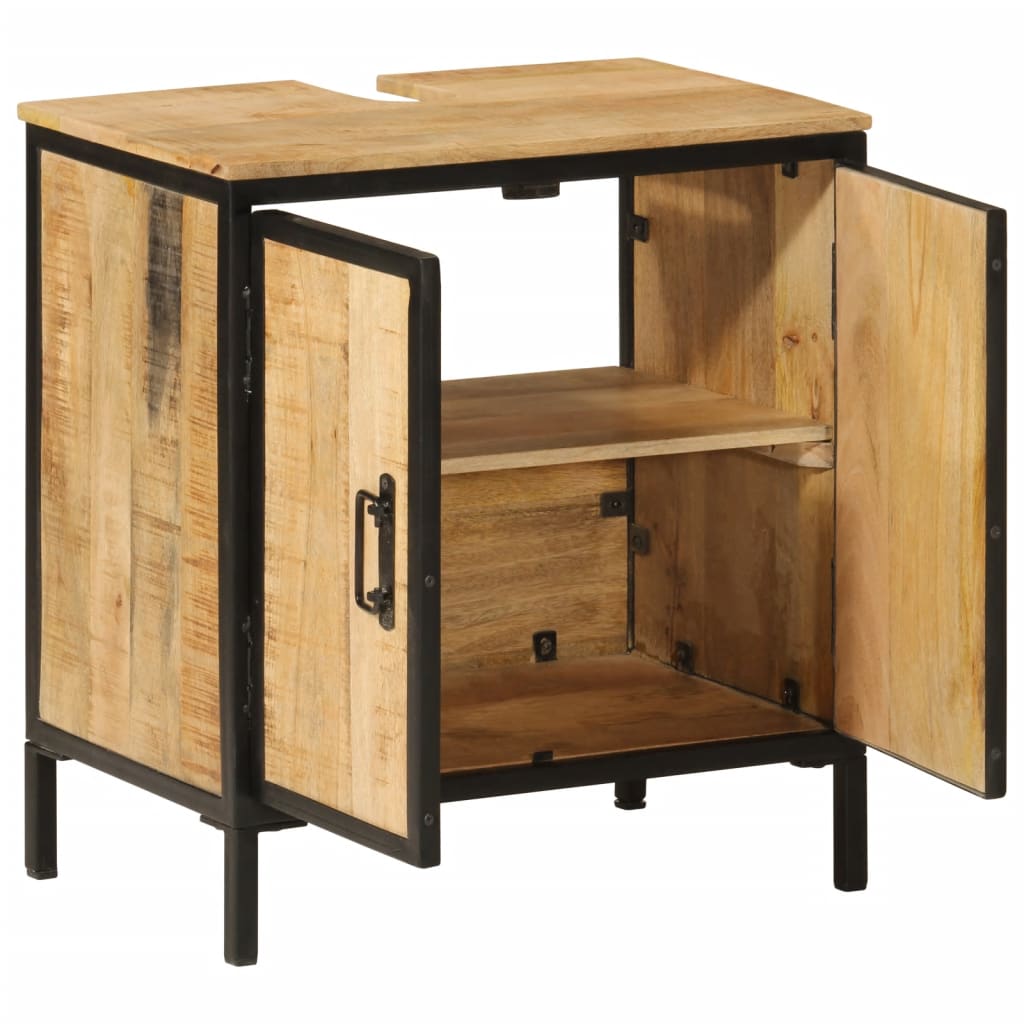 Mobile Lavabo Da Bagno 55X35X60 Cm Legno Massello Mango E Ferro