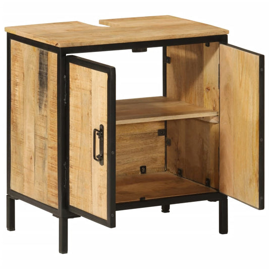 Mobile Lavabo Da Bagno 55X35X60 Cm Legno Massello Mango E Ferro