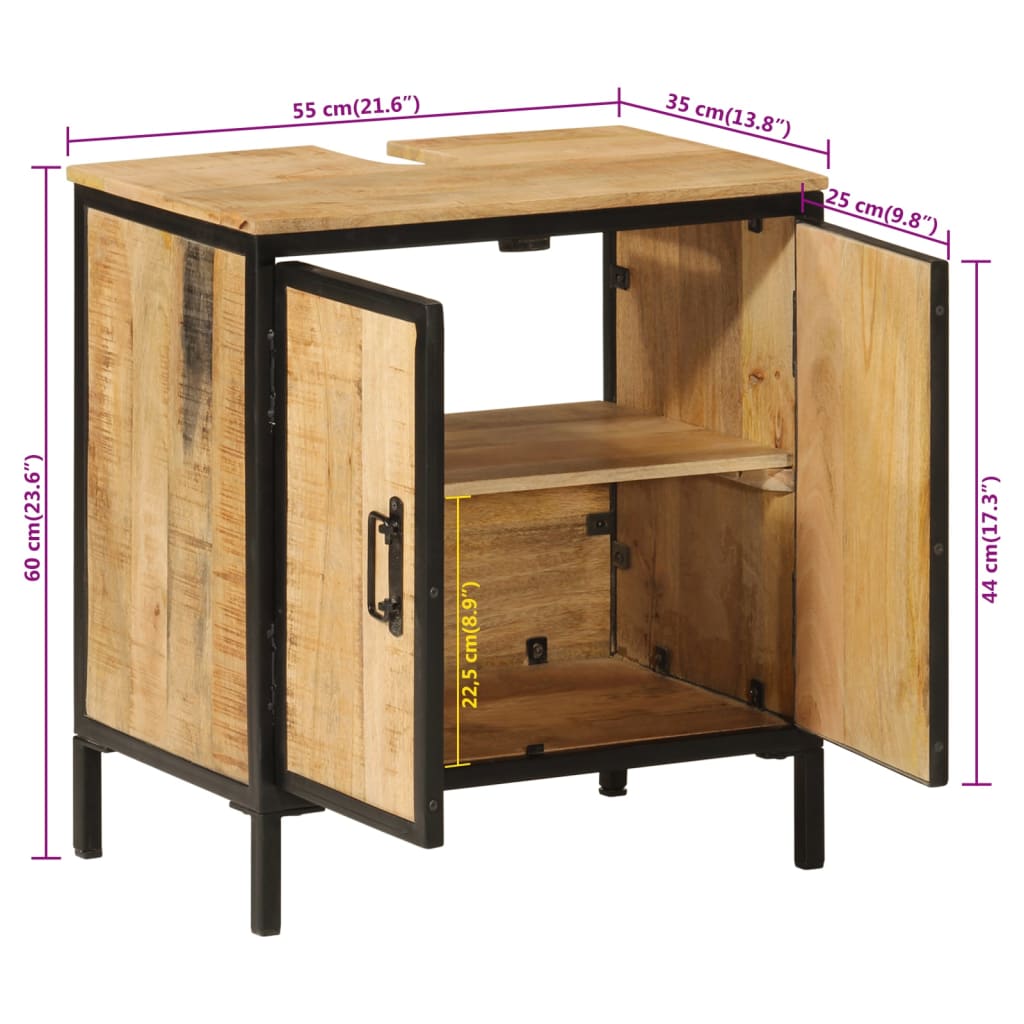 Mobile Lavabo Da Bagno 55X35X60 Cm Legno Massello Mango E Ferro