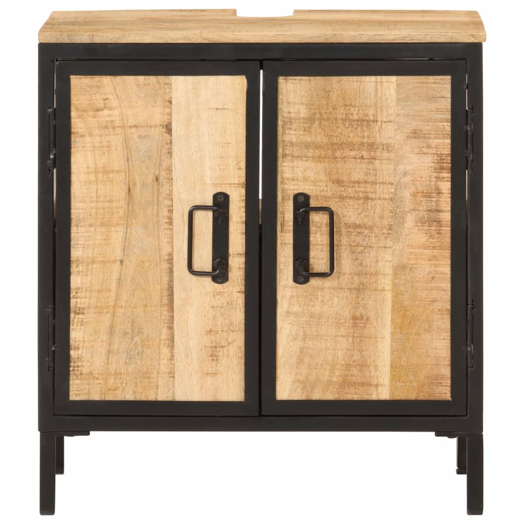 Mobile Lavabo Da Bagno 55X35X60 Cm Legno Massello Mango E Ferro