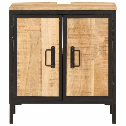 Mobile Lavabo Da Bagno 55X35X60 Cm Legno Massello Mango E Ferro