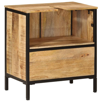 Mobile Lavabo Da Bagno 55X35X60 Cm Legno Massello Mango E Ferro