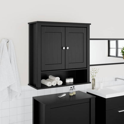 Mobile Da Bagno A Muro Berg 40X27X71,5 Cm Massello Pino Nero