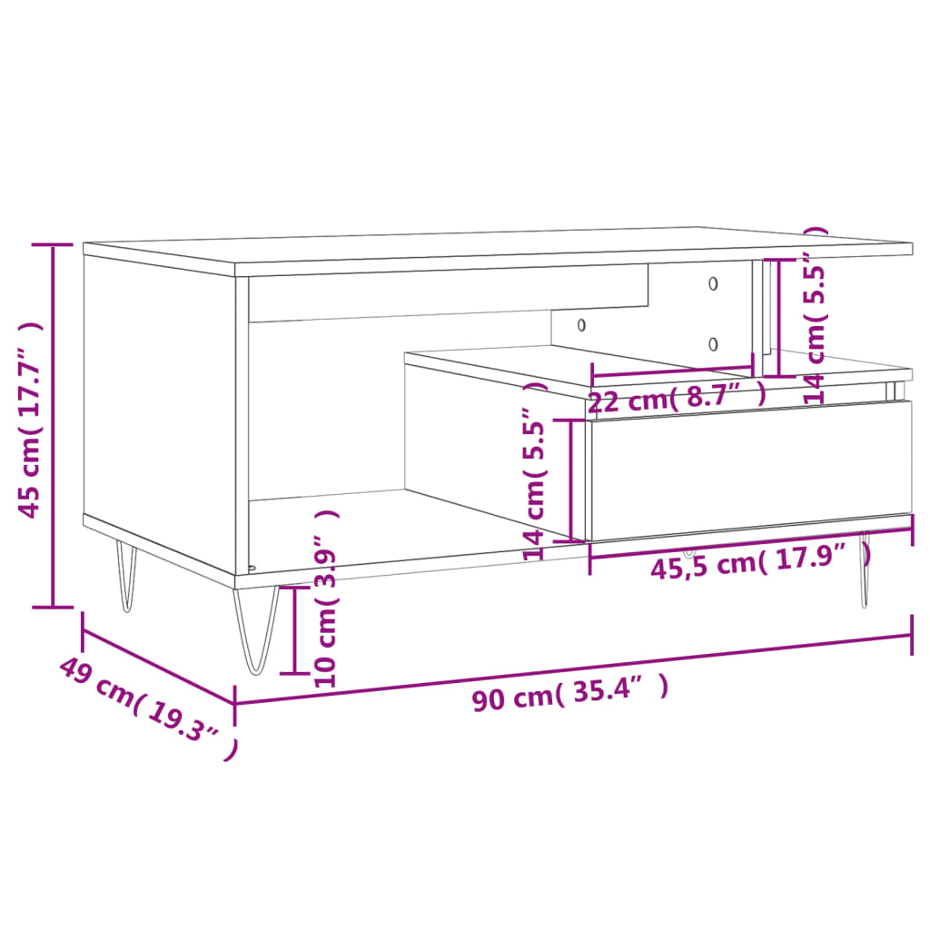 Tavolino Da Salotto 90X49X45 Cm Legno Multistrato
