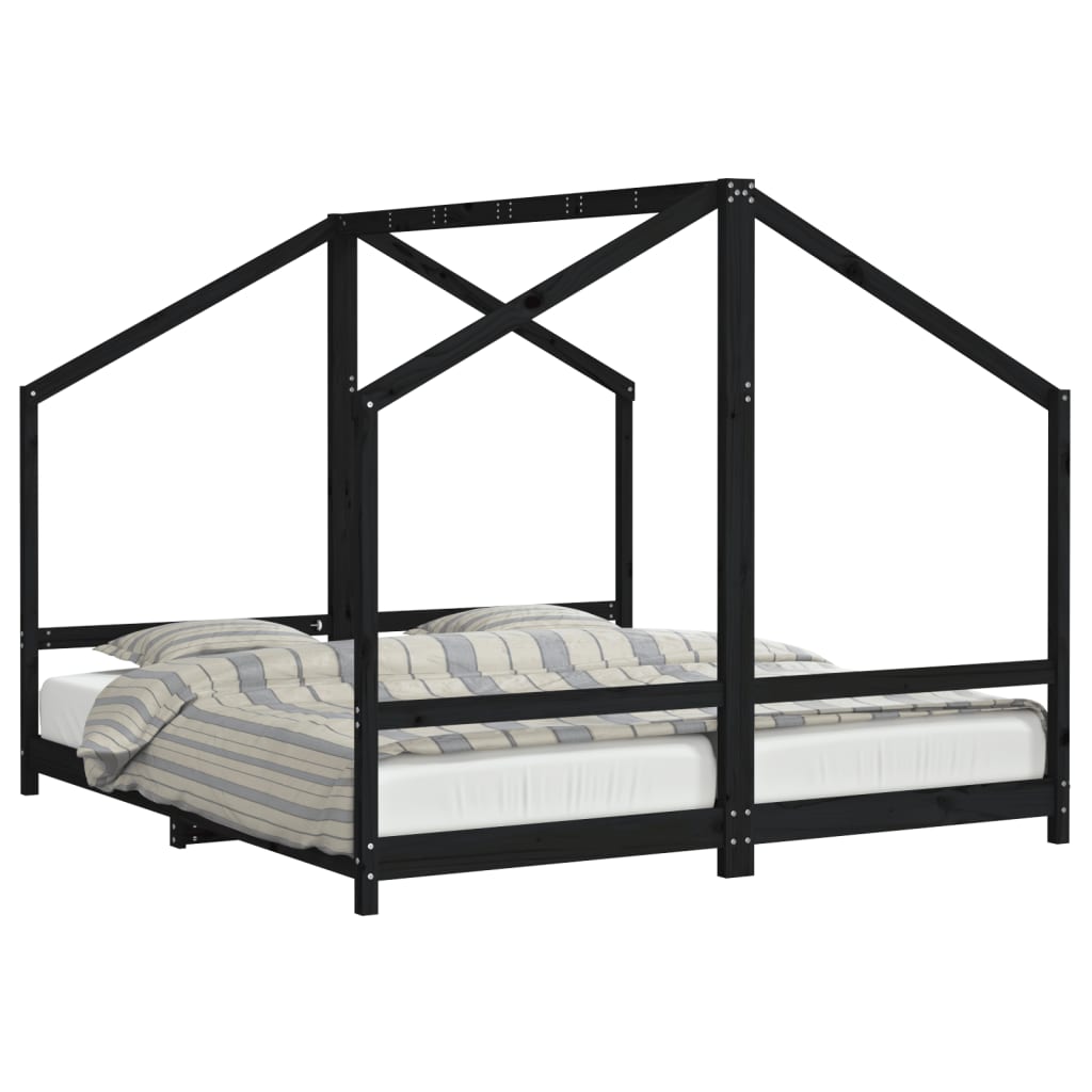 Giroletto Per Bambini Nero 2X(90X200) Cm Legno Massello Di Pino