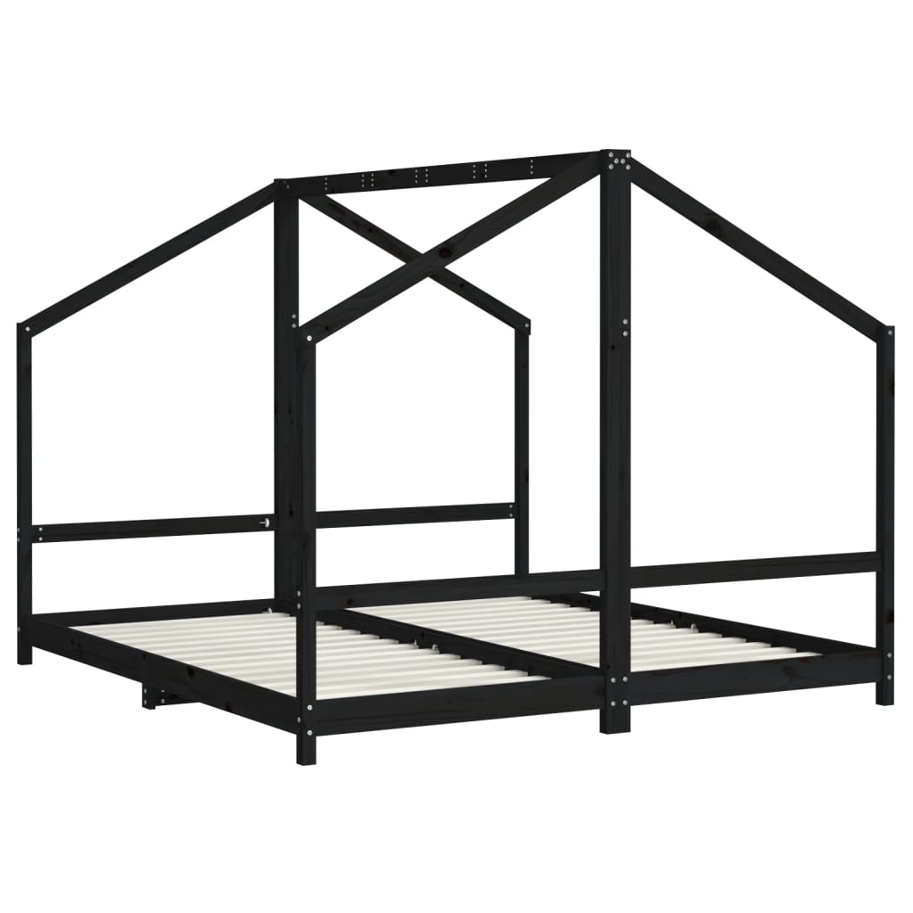 Giroletto Per Bambini Nero 2X(90X200) Cm Legno Massello Di Pino
