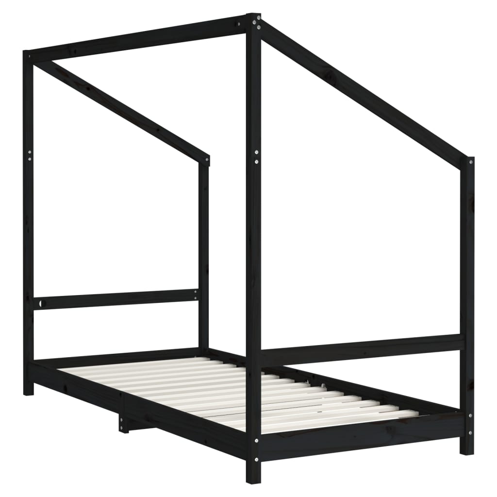 Giroletto Per Bambini Nero 2X(90X200) Cm Legno Massello Di Pino