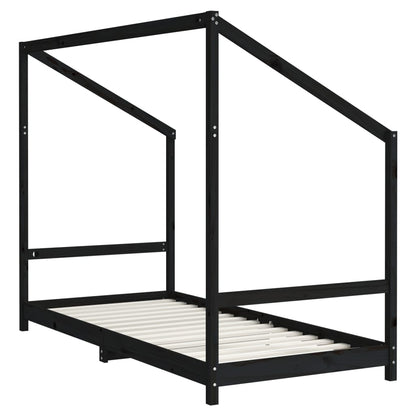 Giroletto Per Bambini Nero 2X(90X200) Cm Legno Massello Di Pino