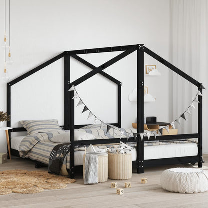 Giroletto Per Bambini Nero 2X(90X200) Cm Legno Massello Di Pino